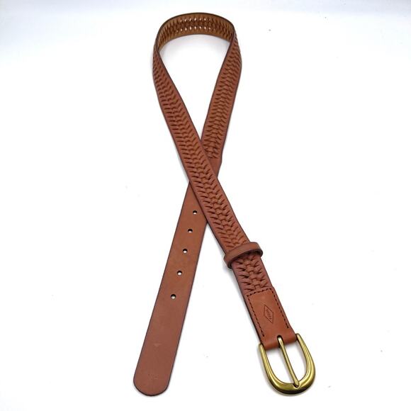 Fossil Fossil Leather Belt Woven - Braided unisex Cognac brown brass buckle main image 5